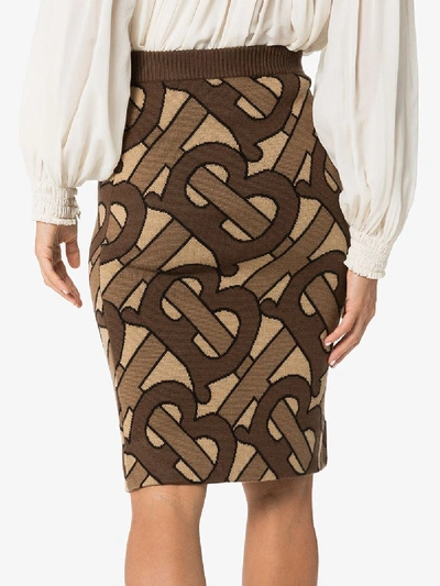 Shop Burberry Monogram Intarsia Wool Pencil Skirt In Brown