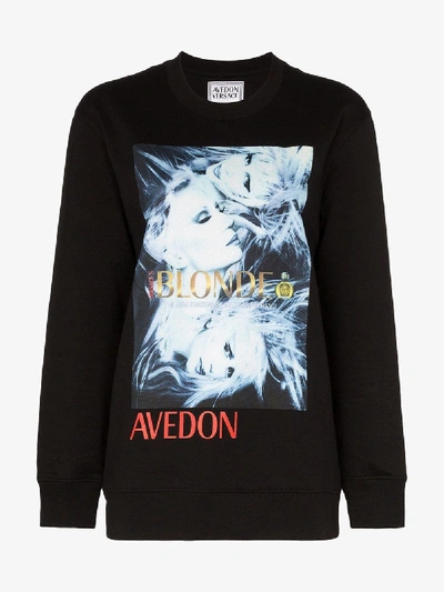 Shop Versace Donatella Print Cotton Sweatshirt In Black