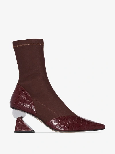 Shop Yuul Yie Burgundy Gwen 70 Mock Croc Ankle Boots In Red