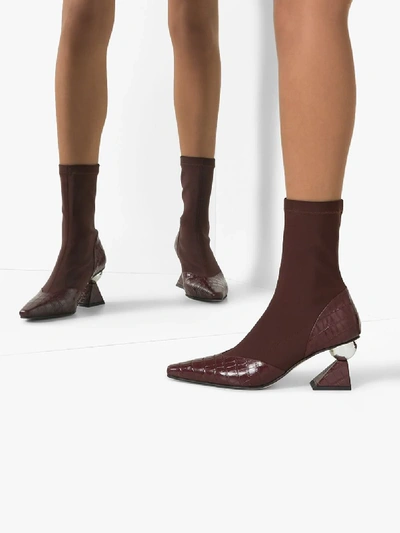 Shop Yuul Yie Burgundy Gwen 70 Mock Croc Ankle Boots In Red