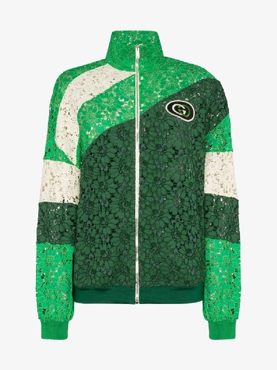 Shop Gucci Lace Colour Block Track Jacket In Green