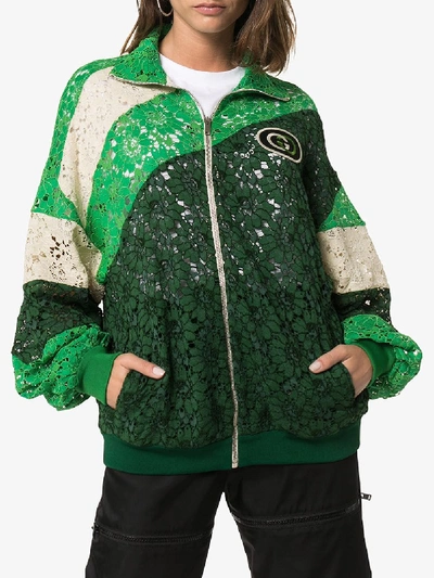 Shop Gucci Lace Colour Block Track Jacket In Green