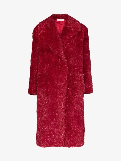 Shop Vika Gazinskaya Long Faux Fur Belted Coat In Red
