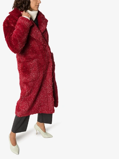Shop Vika Gazinskaya Long Faux Fur Belted Coat In Red