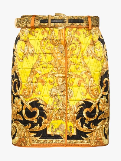 Shop Versace Quilted Baroque Print Mini Skirt In Yellow