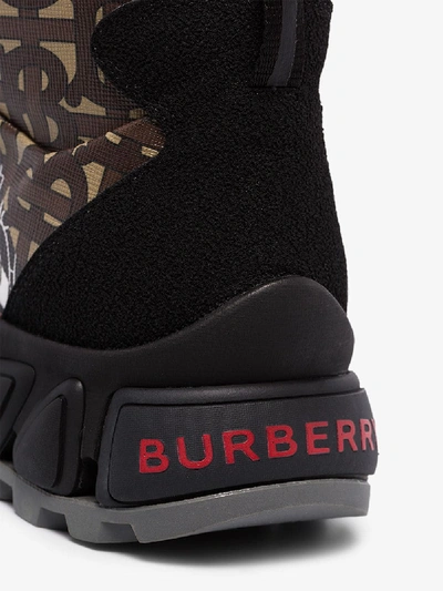 Shop Burberry Black And Brown Monogram Print Hiking Boots