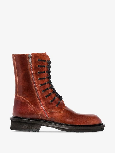 Shop Ann Demeulemeester Brown Lace-up Leather Ankle Boots