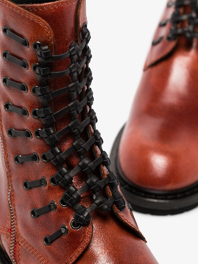 Shop Ann Demeulemeester Brown Lace-up Leather Ankle Boots