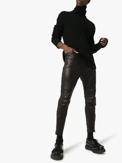 Shop Ann Demeulemeester Cropped Leather Trousers In Black