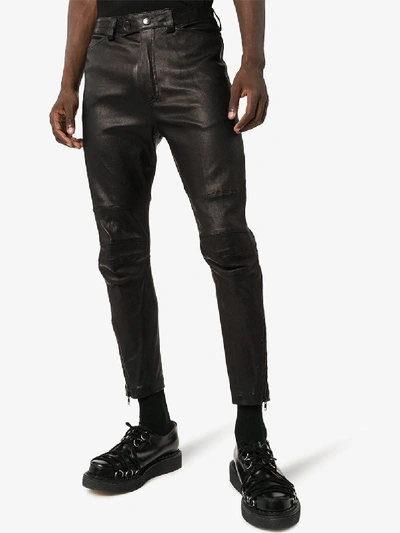 Shop Ann Demeulemeester Cropped Leather Trousers In Black