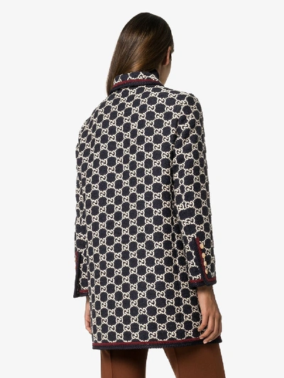 Shop Gucci Gg Motif Tweed Coat In Blue