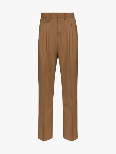 Shop Burberry Tailored Mid-rise Wool Trousers In Brown