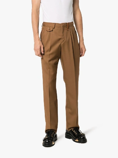 Shop Burberry Tailored Mid-rise Wool Trousers In Brown