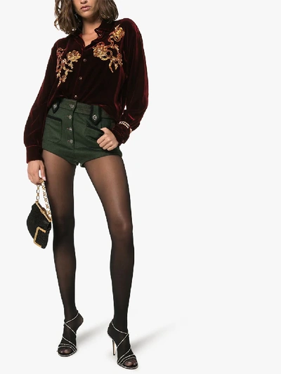 Shop Saint Laurent Embellished Velvet Shirt In Red