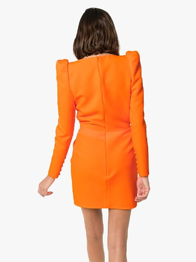 Shop Saint Laurent Plunging Pleated Waist Dress In Orange