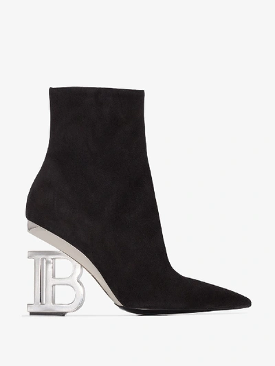 Shop Balmain Black Nicole 95 Suede Ankle Boots