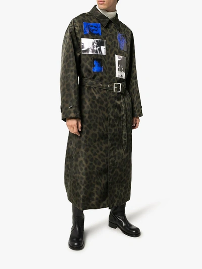 Shop Raf Simons Leopard Print Photographic Overcoat In Green: