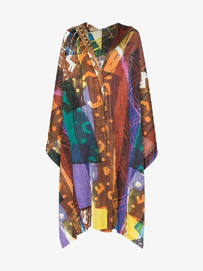 Shop Issey Miyake Pleats Please  Printed Plissé Pleated Cape In Multicolour