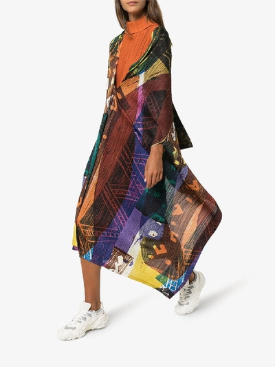 Shop Issey Miyake Pleats Please  Printed Plissé Pleated Cape In Multicolour