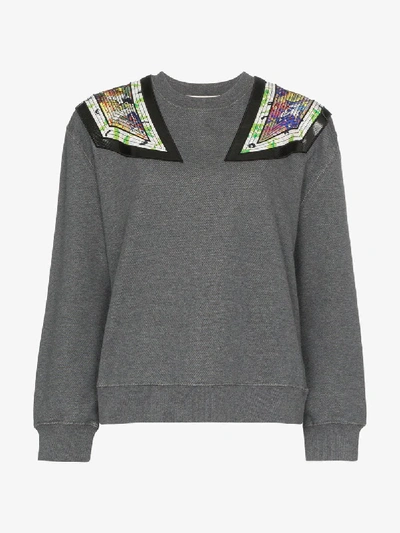 Shop Stella Mccartney Shoulder Appliqué Cotton Sweatshirt In Grey