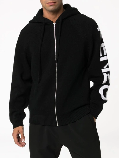 Shop Kenzo Paris Logo Intarsia Knitted Hoodie In Black