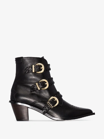 Shop Reike Nen Black 60 Buckled Leather Ankle Boots