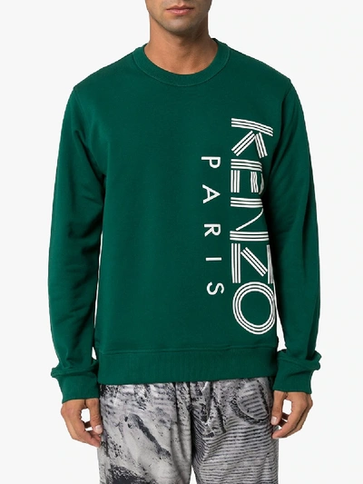 Shop Kenzo Logo Print Cotton Sweatshirt In Green