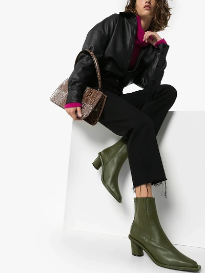 Shop Reike Nen Green Stitched 60 Leather Chelsea Boots