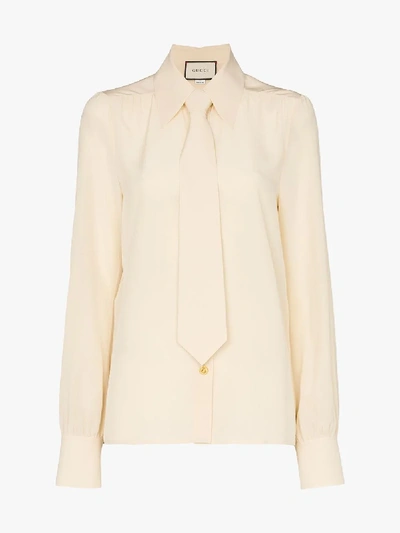 Shop Gucci Removable Tie Silk Shirt In Neutrals