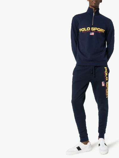 Shop Polo Ralph Lauren Logo Print Cotton Sweatpants In Blue