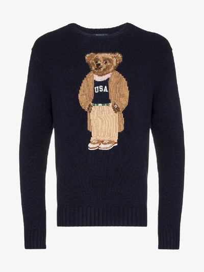 Shop Polo Ralph Lauren Teddy Bear Intarsia Sweater In Blue