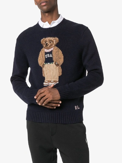 Shop Polo Ralph Lauren Teddy Bear Intarsia Sweater In Blue