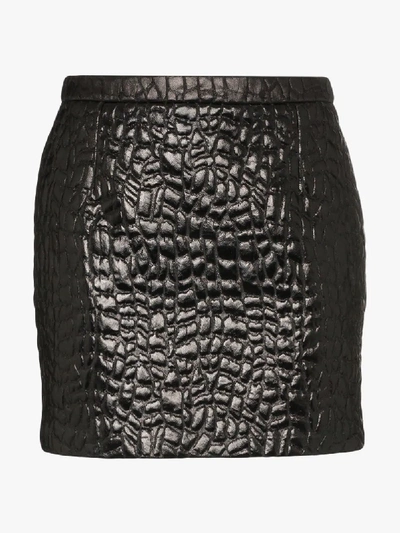 Shop Saint Laurent Mock Croc Mini Skirt In Black