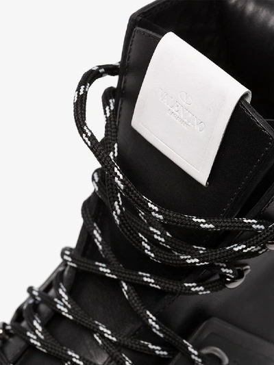 Shop Valentino Black Garavani Contrast Logo Combat Hiking Boots