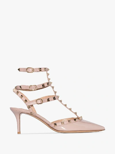 Shop Valentino Pink Garavani Rockstud 70 Patent Leather Pumps In Neutrals