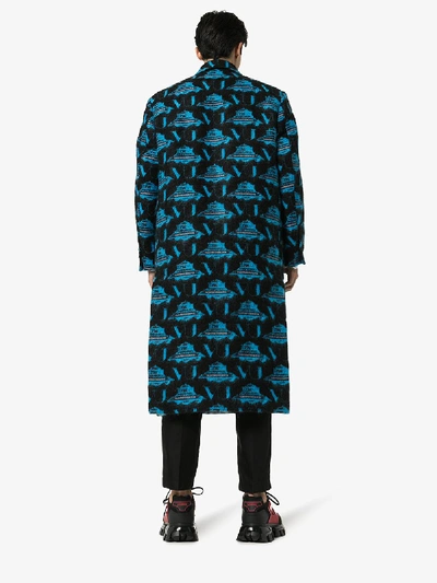Shop Valentino X Undercover Black And Blue Ufo Intarsia Coat