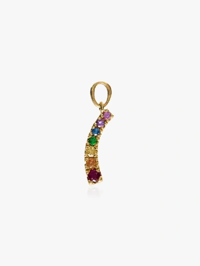 Shop Loquet 18k Yellow Gold And Multicoloured Rainbow Gemstone Pendant