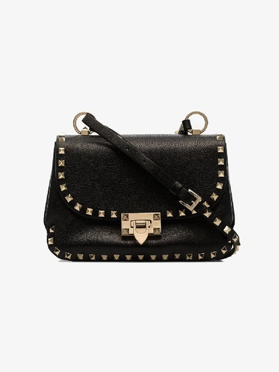 Shop Valentino Black Rockstud Bb Leather Cross Body Bag