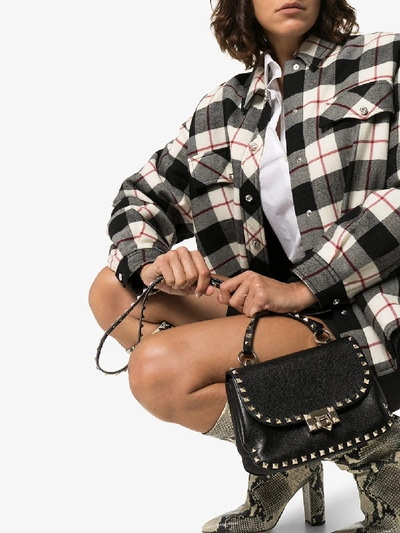 Shop Valentino Black Rockstud Bb Leather Cross Body Bag