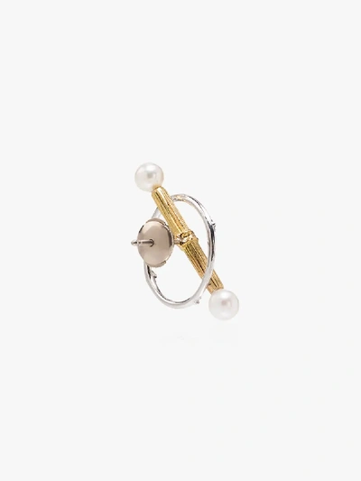 Shop Yvonne Léon 18k Yellow Gold Pearl Bar Diamond Earring