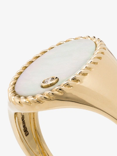 Shop Yvonne Léon 9k Yellow Gold Pearl Diamond Signet Ring In Metallic