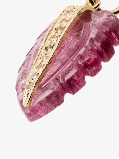 Shop Jacquie Aiche 14k Yellow Gold Tourmaline Diamond Leaf Charm In Pink