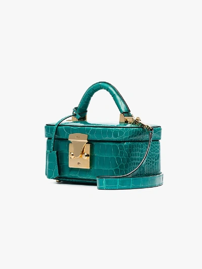 Shop Stalvey Blue Crocodile Leather Beauty Case Bag