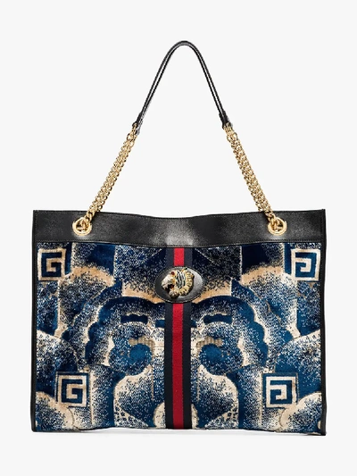 Shop Gucci Blue Rajah Cloud Print Velvet Tote Bag
