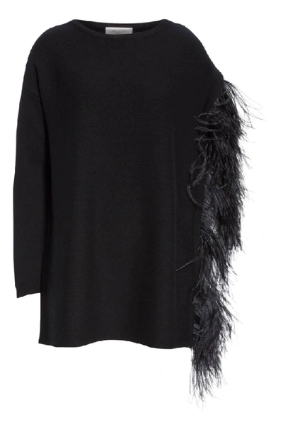 Shop Valentino Black Women's Feather Sleeve Cashmere Sweater