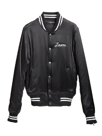 Shop Amiri Black Men's Lovers Silk Baseball Jacket