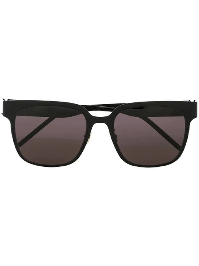 Shop Saint Laurent Black Women's Black Platinum Square Frame Sunglasses In Grey
