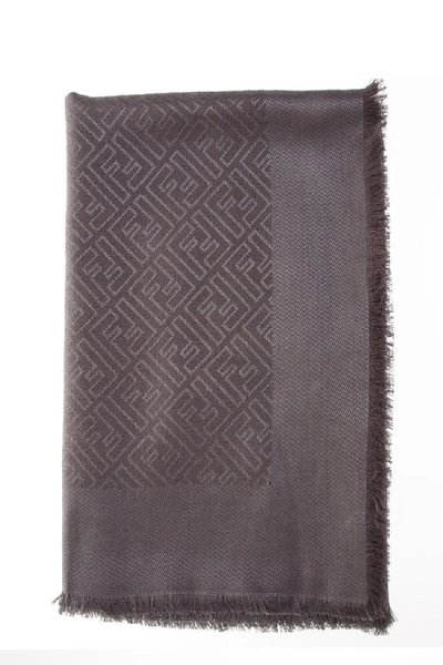 Shop Fendi Gray Silk & Wool Monogram Shawl In Grey