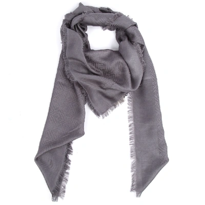 Shop Fendi Gray Silk & Wool Monogram Shawl In Grey