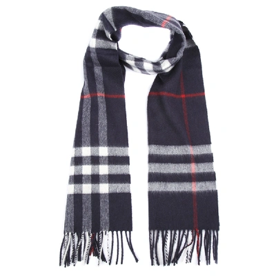 Shop Burberry Blue Cashmere Tartan Pattern Scarf In Black